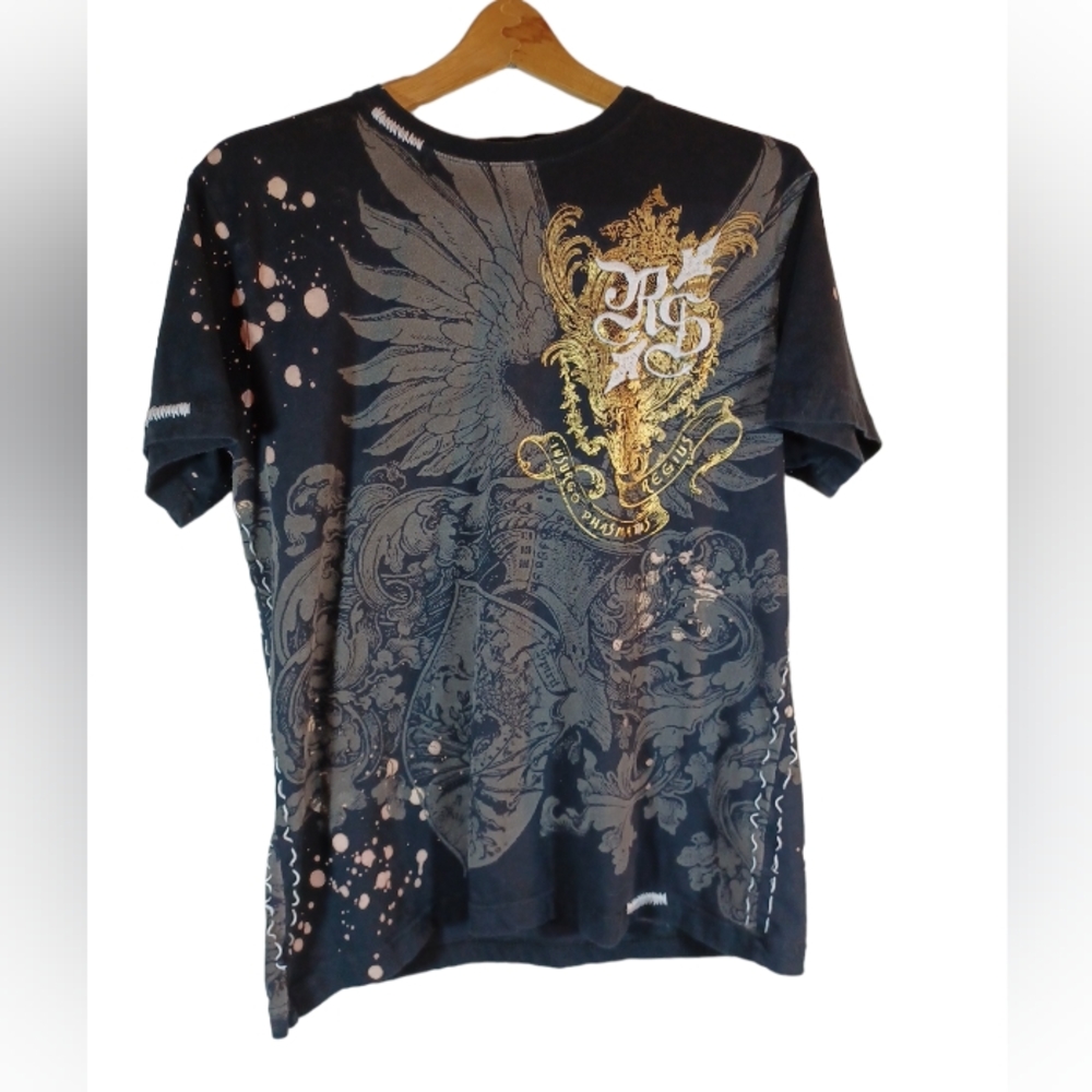 Rebel Spirit Men's T-shirt Size Large with Embroidery and Skull Design Black